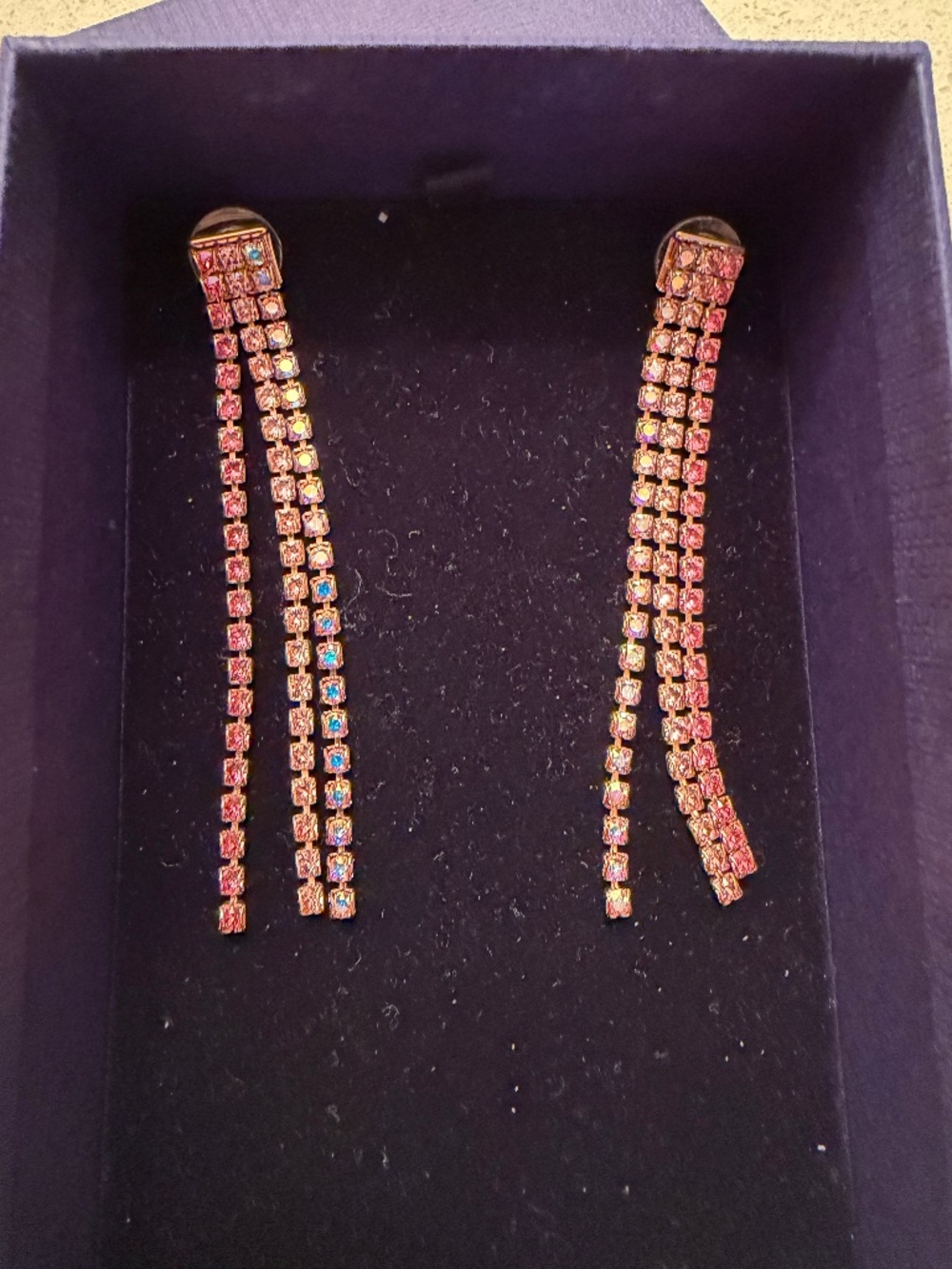 Swarovski long dangle earrings with multi-pink stones - gorgeous! - Picture 8 of 8